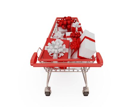 Shopping trolley isolaten on white background.3d rendered.の写真素材