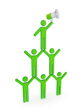 3d small people pyramid. 3d rendered. Isolated on white background.の写真素材