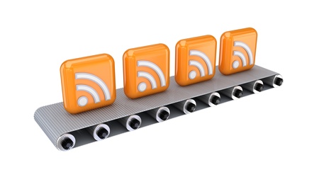 Conveyor and RSS symbols.Isolated on white background.3d rendered.の写真素材