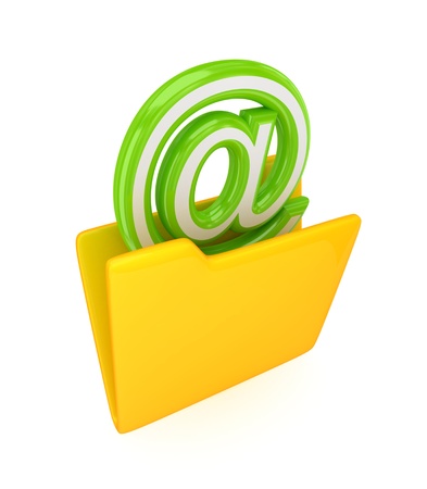 Yellow folder and green email sign.Isolated on white background.3d rendered.の写真素材