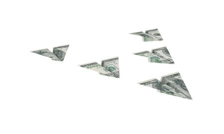 Airplane made of dollars.Isolated on white background.3d rendered.の写真素材
