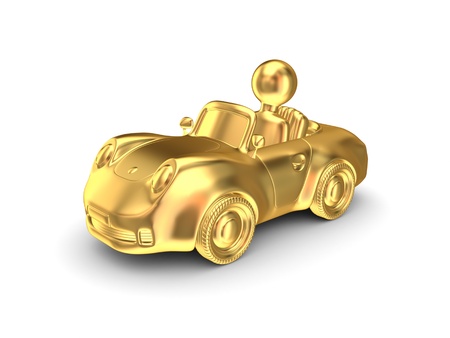 Golden car. Isolated on white background.3d rendered.の写真素材
