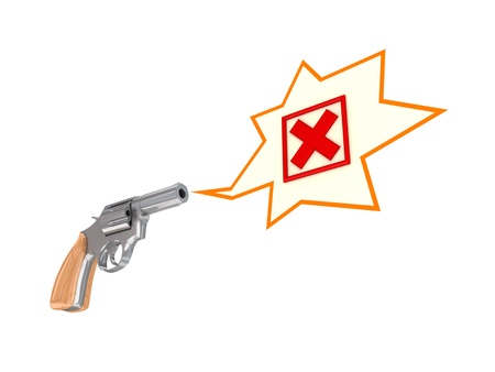 Revolver and red cross mark の写真素材