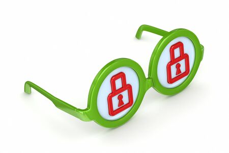 Round glasses with a lock symbol inside の写真素材