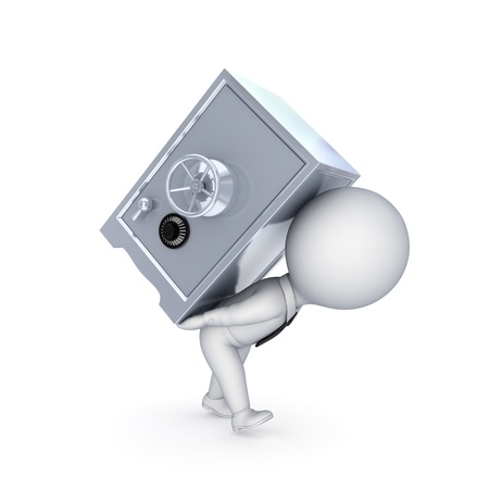3d small person and iron safe の写真素材