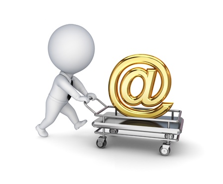 3d person with a shopping trolley and AT symbol の写真素材