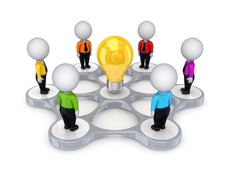 3d small people around idea symbol の写真素材