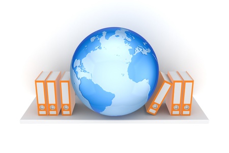 Office folders and big globe の写真素材