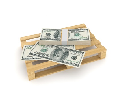 Packs of dollars on a pallet の写真素材