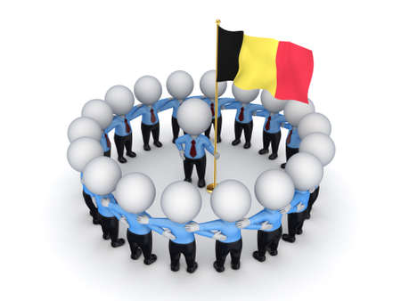 3d small people around American flag の写真素材