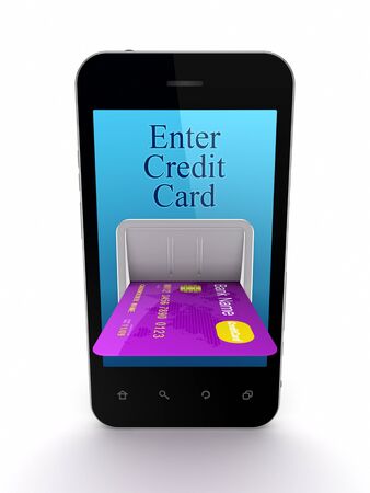 Colorful credit card connected to mobile phone の写真素材