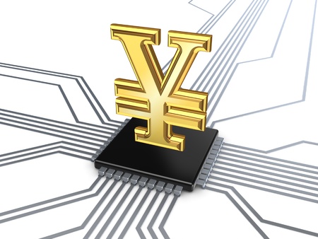 Yen symbol on processor の写真素材