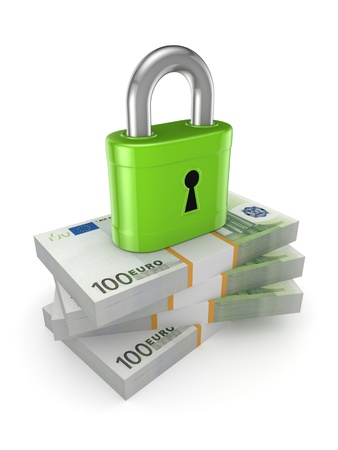 Green lock on a stack of euro の写真素材