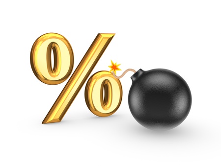 Symbol of percents and black bomb の写真素材