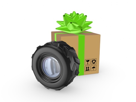 Black wheel and carton box の写真素材