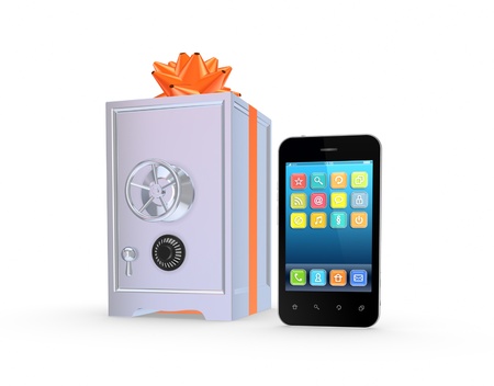 Iron safe and mobile phone の写真素材