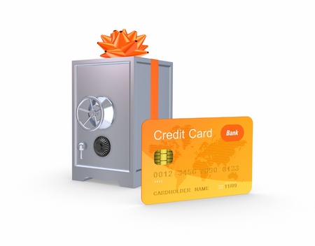 Iron safe and credit card の写真素材