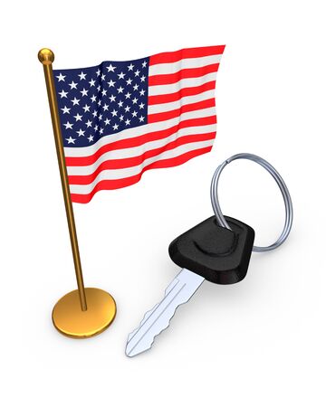 American flag and key from car の写真素材
