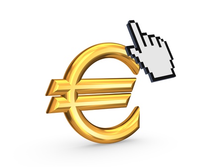 Cursor and symbol of euro.Isolated on white.3d rendered.の写真素材