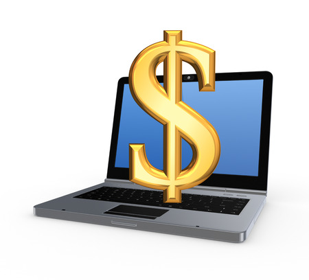 Sign of dollar on notebook.Isolated on white.3d rendered.の写真素材