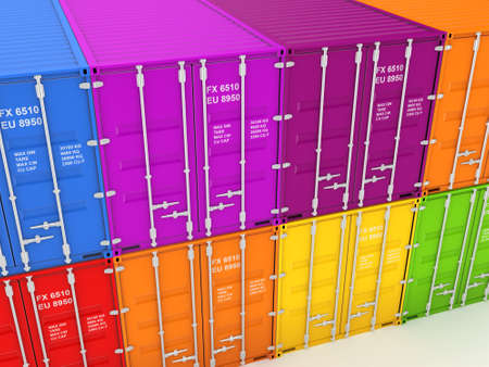 Colorful containers, isolated on white background 3d rendered illustration の写真素材