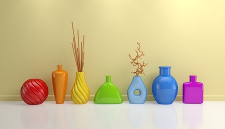 3d rendered interior composition with decorative pottery.の写真素材