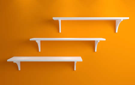 Modern interior composition with simple shelves on a wall.の写真素材