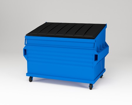 3d render of realistic blue trash box.