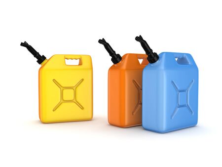 Colorful gasoline jerrycans isolated on white background.の写真素材