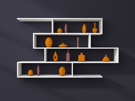3d rendered composition of modern shelves on a wall.の写真素材