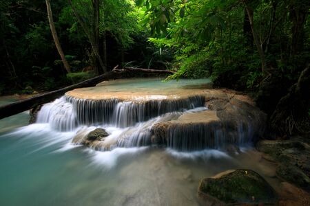 Erawan Water fall in Erawan Nation Park of Thailandの写真素材