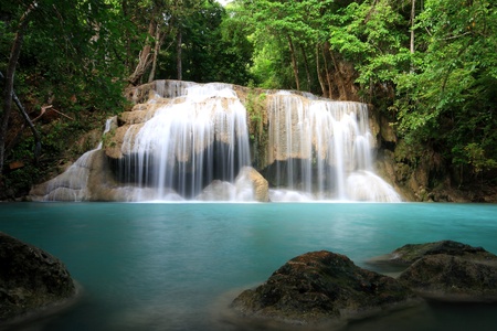 Erawan Water fall in Erawan Nation Park of Thailand ( section 2 )の写真素材