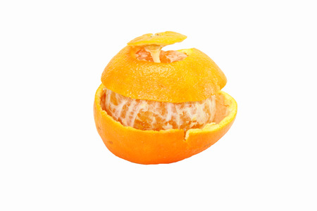 orange peeled on white backgroundの写真素材