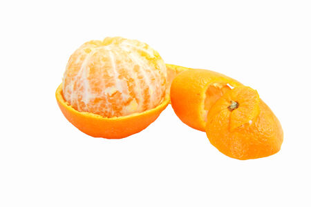 orange peeled on white backgroundの写真素材