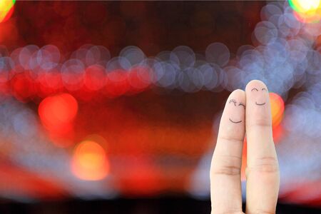 Painted happy fingers smiley in loveの写真素材