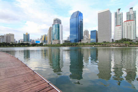 reflection of the city in the lakeの写真素材