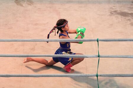 Bangkok, Thailand - November 14, 2015 : Thai Boxing Ritual Dance by a girl,Bangkok, Thailandのeditorial素材