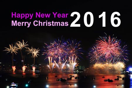 Happy New year 2016 and merry christmas text  on blur background