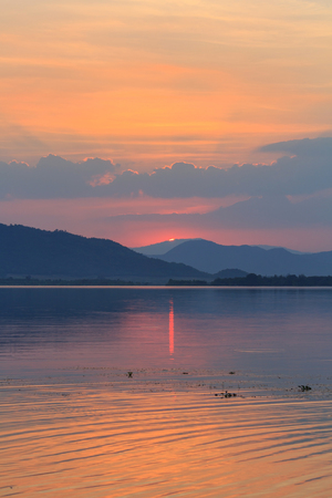 sunset at the lakeの写真素材