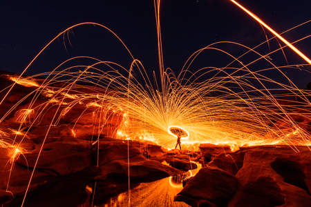 Swirl lights by steel wool /  jerk the steel wool light at Sam Phan Bokの写真素材