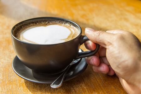 hot coffee on the tableの写真素材