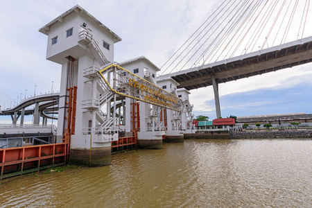 Samut Prakarn , Thailand - 1 July, 2017 :Khlong Latpho Watergate landmark in Samut Prakarn of...