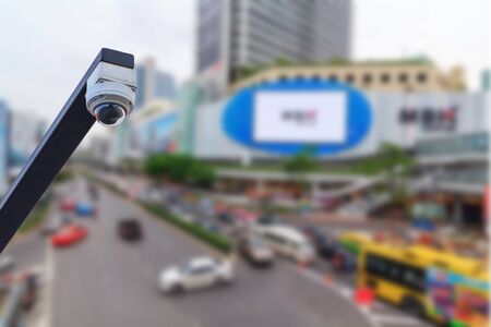 CCTV in city / CCTV and blur city view in backgroundの写真素材