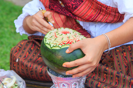 watermelon carve / carve the watermelon to flower shapeの写真素材