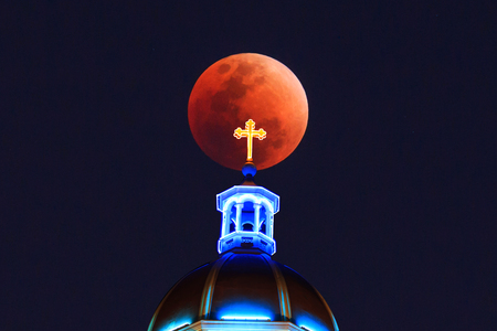 Bloody Moon with crossの写真素材