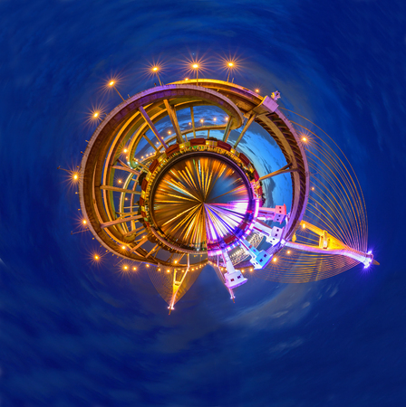 Circle panorama Beautiful Big Bhumibol Bridge in sunset time / Big Suspension bridge in Sunset time