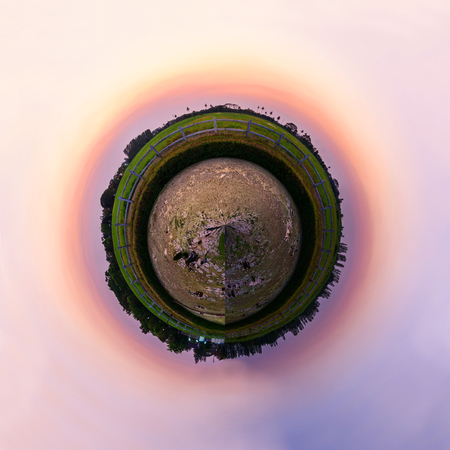 circle panorama of lake view in sunset
