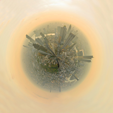 360 panorama high view of the city in sunset time / High view of Bangkok city in sunset