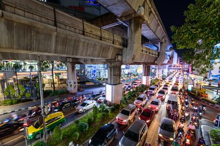 Bangkok, Thailand -  30 Oct, 2019 :Traffic jam at SIAM CENTER of Bangkok city night timeのeditorial素材