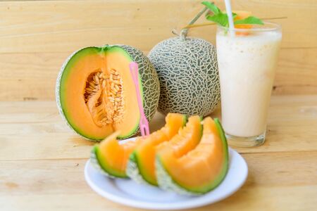 Fresh Orange melon in dishの写真素材